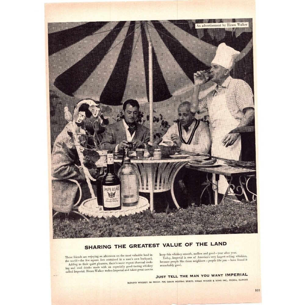1952 Imperial Whiskey Vintage Print Ad Summer Cookout Umbrella Party Wall Art